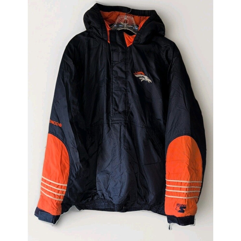 Vintage Denver Broncos Jacket Mens XL Blue NFL Football Starter Pullover Hooded